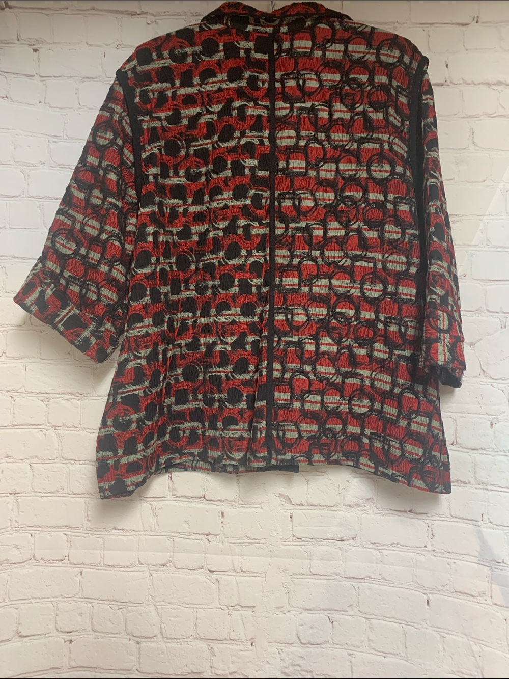 Ali Miles Red Black Jacquard Lagenlook Jacket Size XL Petite - Picture 5 of 5